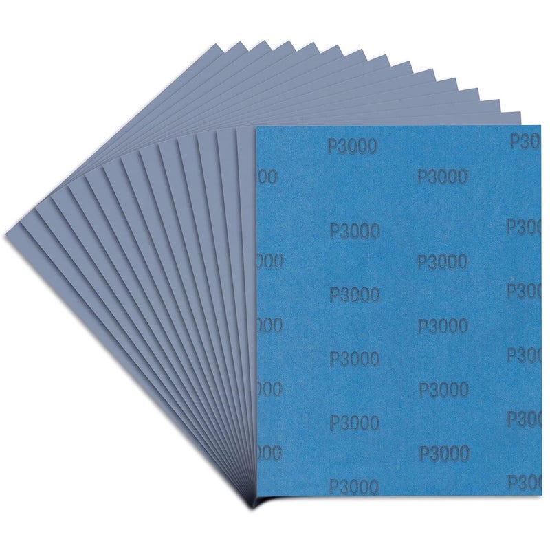 LCubro Sandpaper 3000 Grit, Wet Dry Sanding Sheets, High Performance Sand Paper for Wood Furniture Finishing, Metal Grinding, Automotive Polishing, 9 x 11 inches, 15-Sheets - Image 1